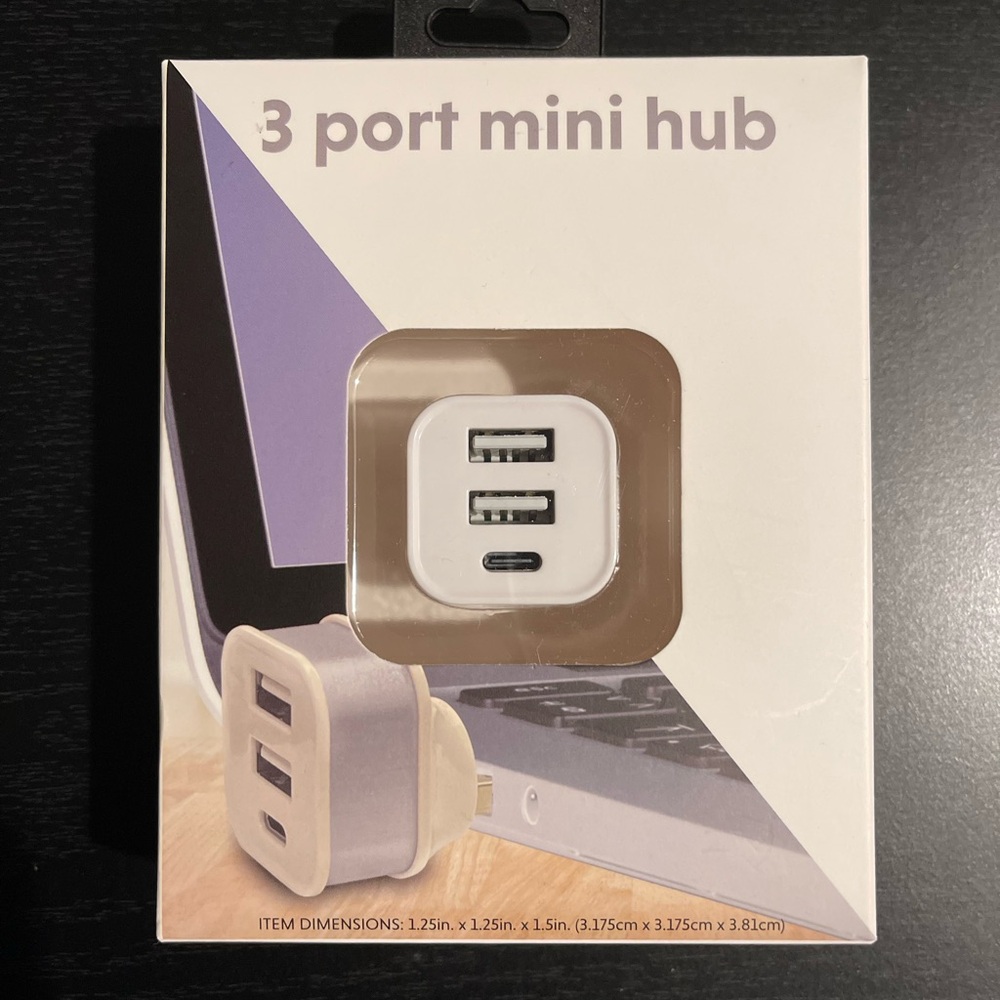 Aconic 3 Port Mini Hub with 2 USB-A Ports and 1 USB-C Port